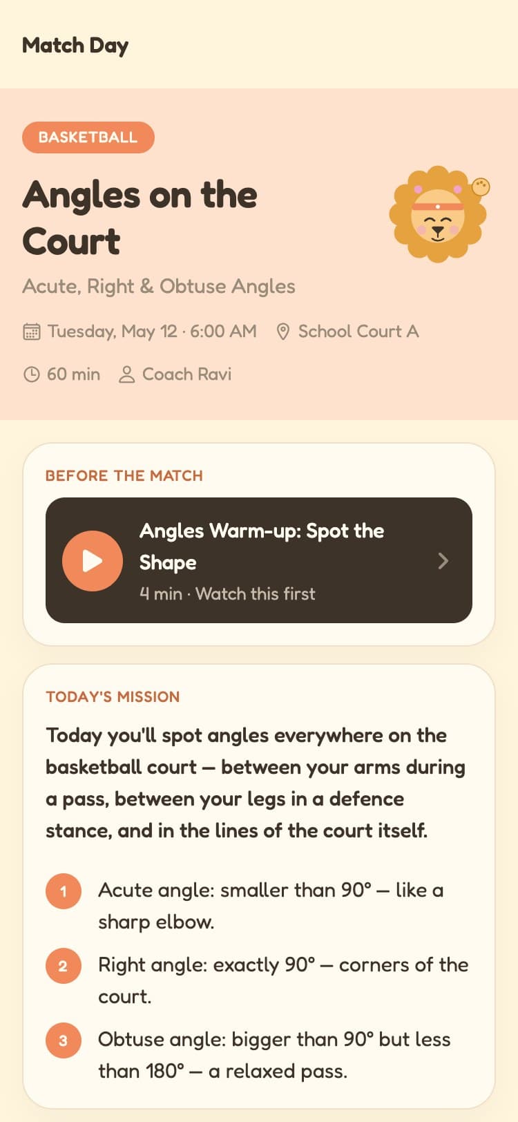 Match day session detail screen